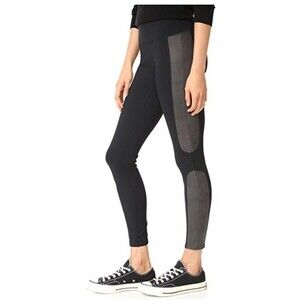 Spanx Faux Leather Panel Ponte Leggings Black Stretch 20135R Women MEDIUM x 26"